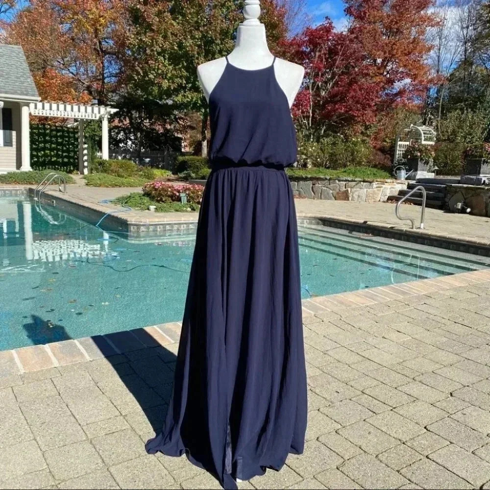 NWT BHLDN Cocktail High-Neck Cocktail Maxi Dress  Cayenne Navy Blue  Medium - Picture 3 of 12